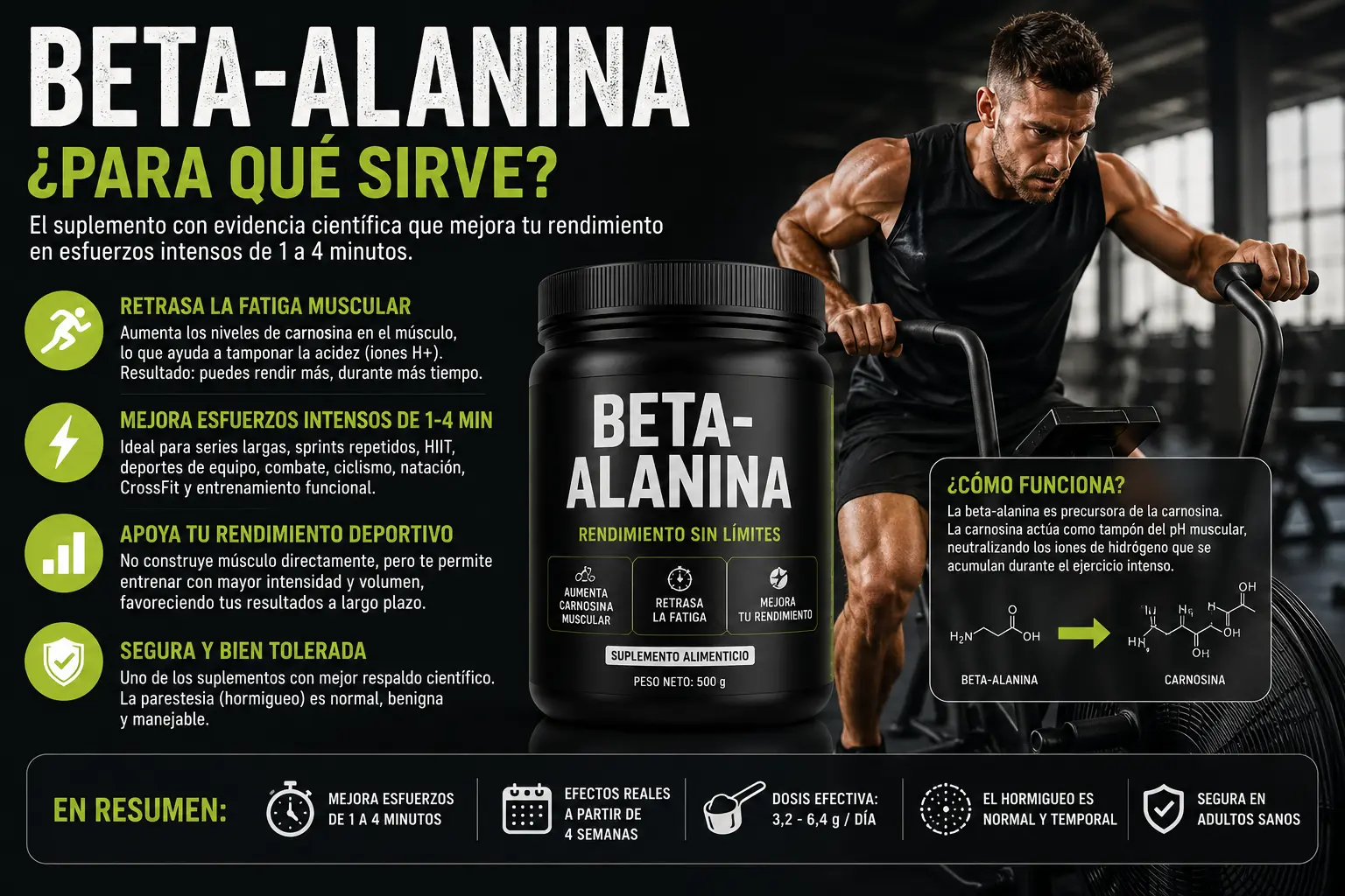 Beta-Alanina: Para Qué Sirve, Dosis Correcta y Por Qué Causa Hormigueo