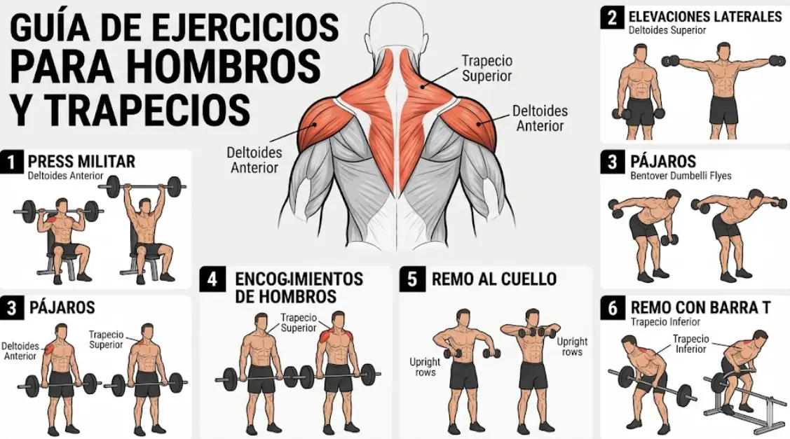 Los mejores ejercicios para hombros y trapecios: Rutina, técnica y errores